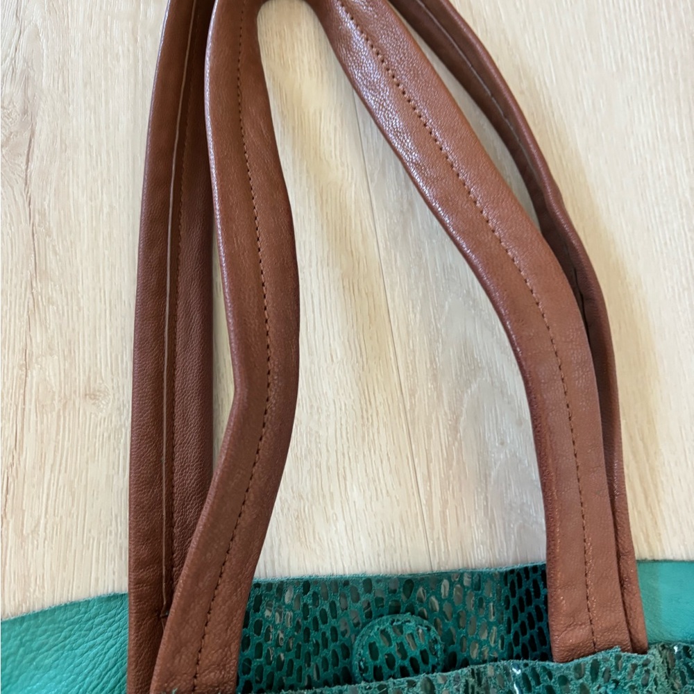 Barely used, Sorial Green and Brown Hobo Bag with Textured Design - Picture 3 of 6